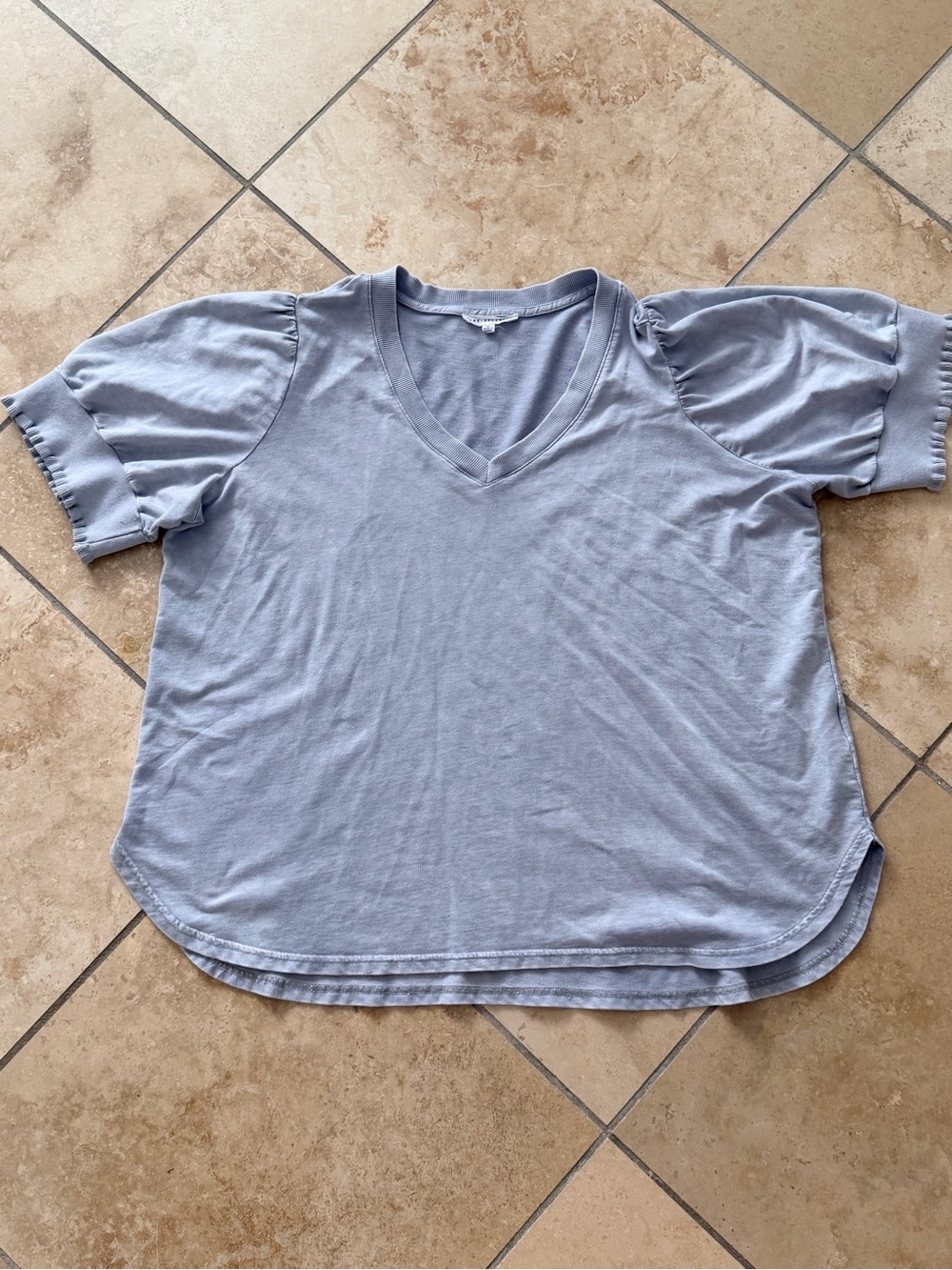 Jane and Delancey Light Blue V-Neck Puff Sleeve Tee